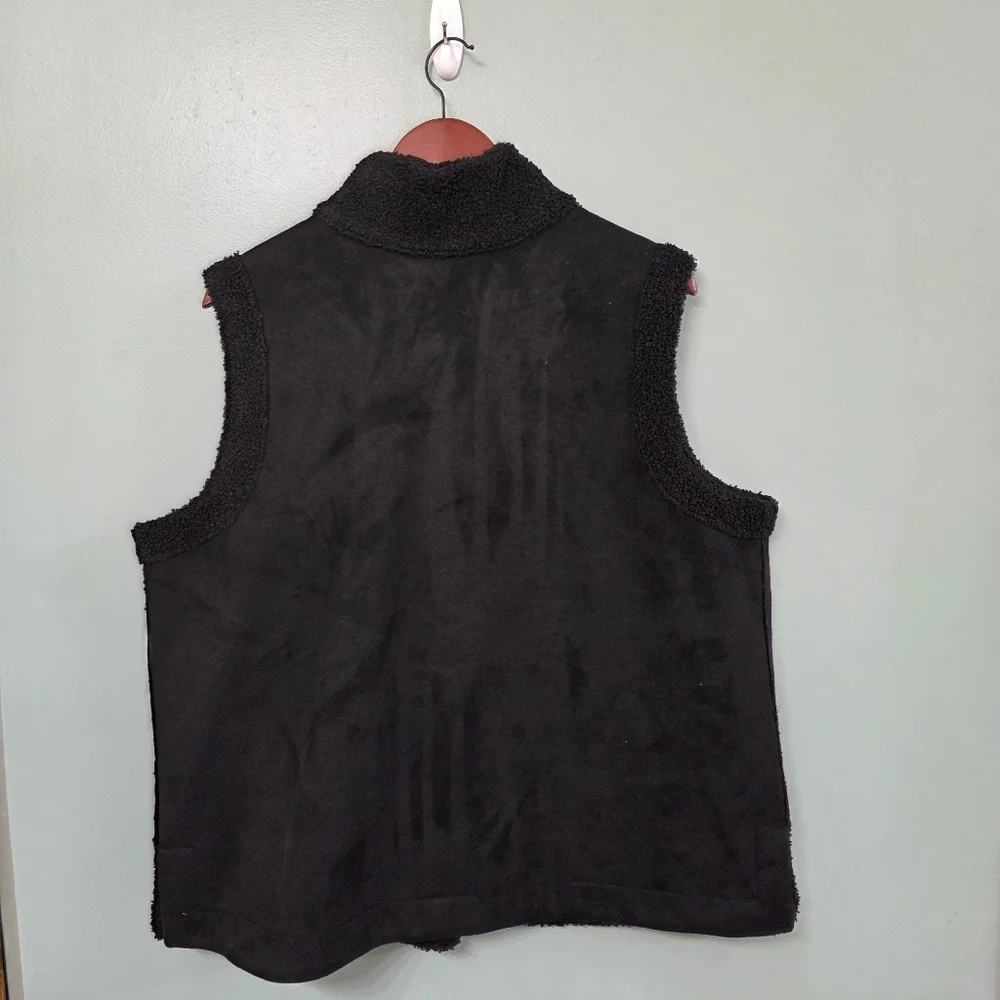 Susan Graver Weekend Black Sherpa-Lined Zip‎ Front Vest  Womens Sz XL Outdoor